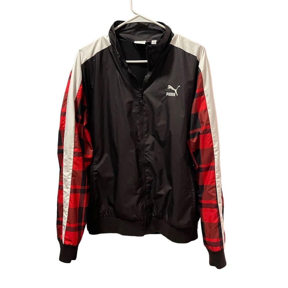Puma Peacoat Check Woven Track Jacket T7 Track'68, Black Red & White-Jacket M